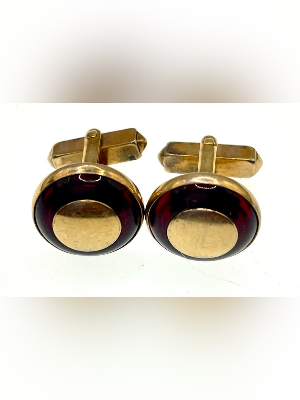 Vintage 1940s Swank Art Deco Art Modern Bullseye Target Cufflinks Red Lucite MCM
